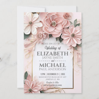 Elegant Floral Pastel Wedding Paper Quilling Frame Invitation