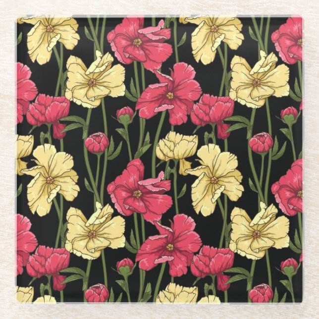 Elegant floral pattern 2 glass coaster (Front)