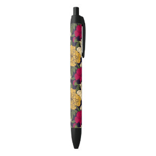 Elegant floral pattern black ink pen