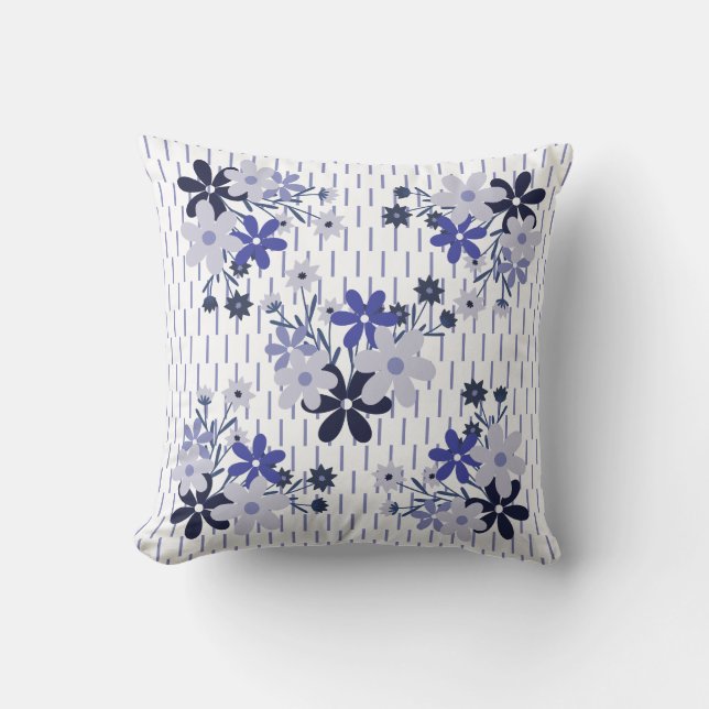Elegant floral pattern blue purple violet cushion (Front)