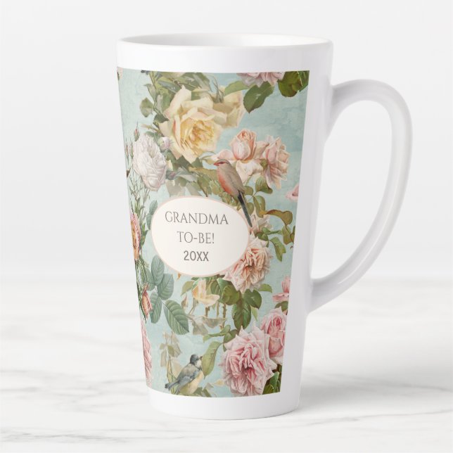 Elegant Floral Pattern Blush Rose Aqua Grandma Latte Mug (Right)