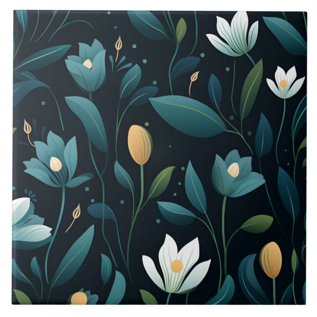 Elegant Floral Pattern Ceramic Tile (Front)