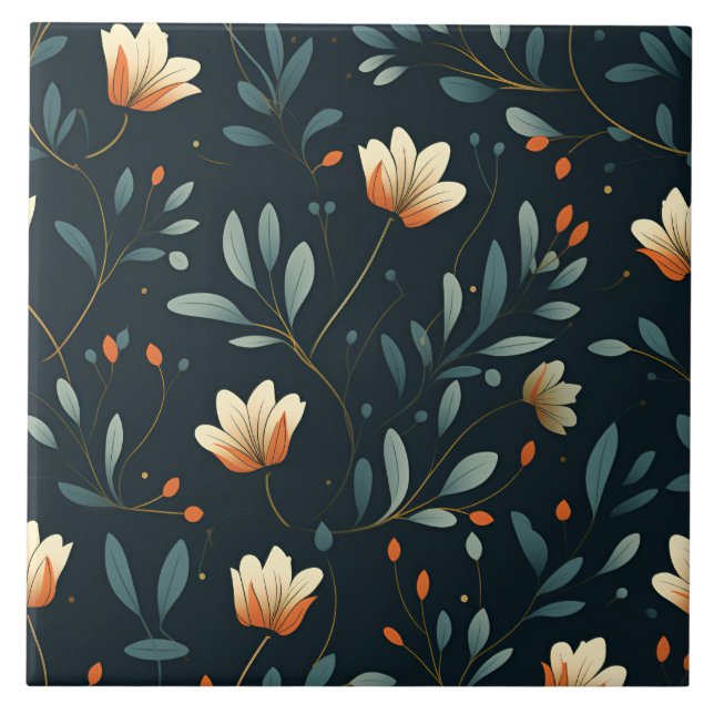 Elegant Floral Pattern Ceramic Tile (Front)