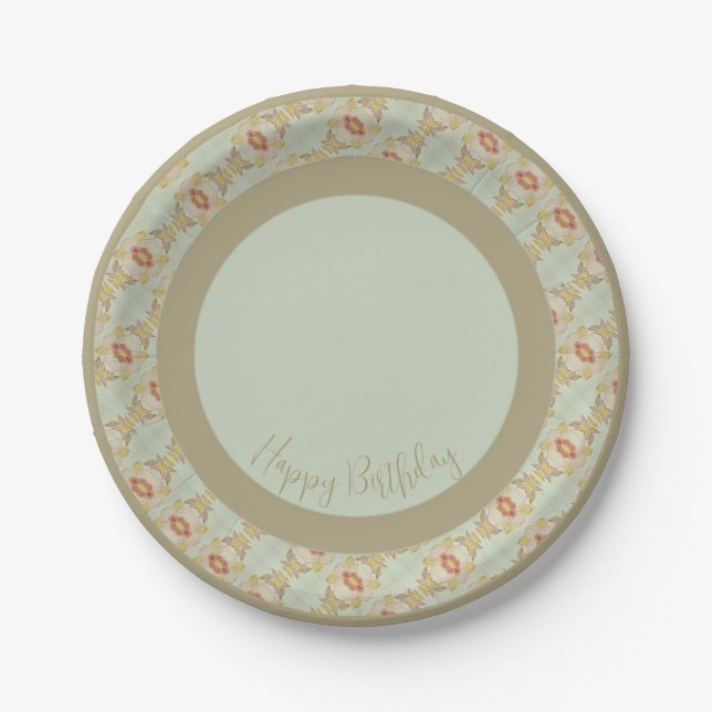 Elegant Floral Pattern Detailed Paper Plate (Front)