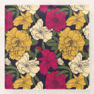 Elegant floral pattern glass coaster
