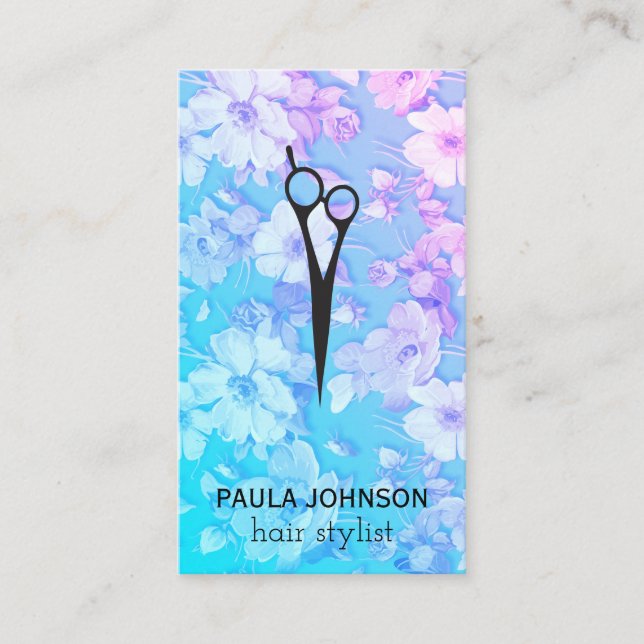 Elegant Floral Pattern Hair Salon Stylist Colourfu Business Card (Front)