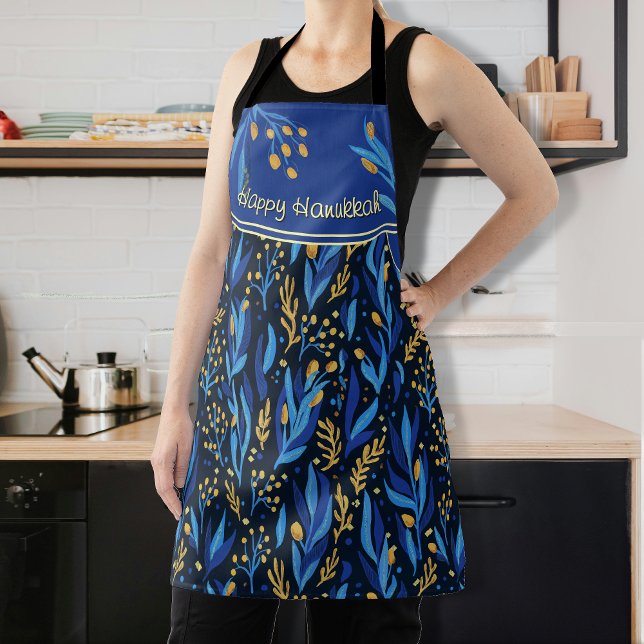 Elegant Floral Pattern Happy Hanukkah Apron (Elegant Floral Pattern Happy Hanukkah Apron)