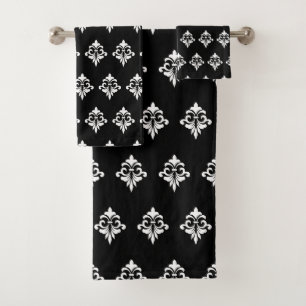 Elegant Floral Pattern in Black and White Bath Towel Set