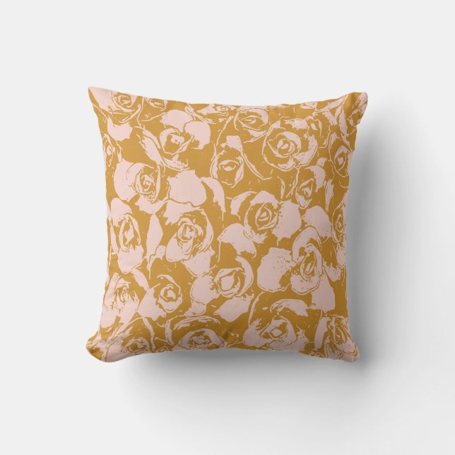 Elegant Floral Pattern in Pink and Mustard Yellow Cushion (Front)
