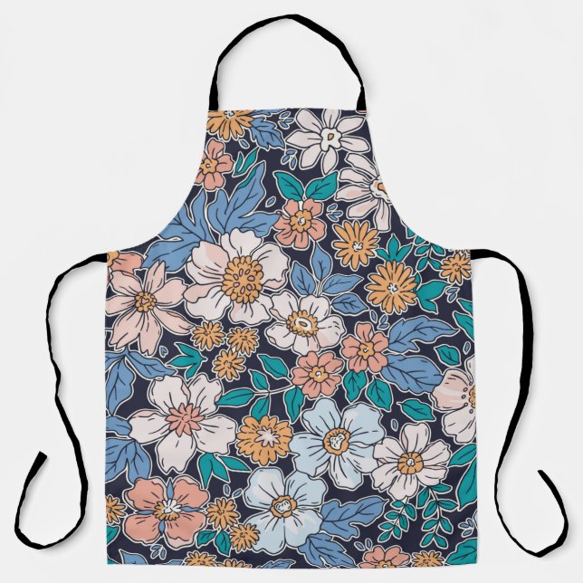 Elegant floral pattern in small hand draw flower.  apron (Front)