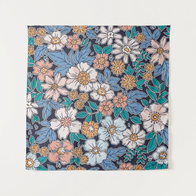 Elegant floral pattern in small hand draw flower.  tapestry (Front)
