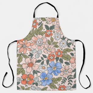Elegant floral pattern in small hand draw flowers apron