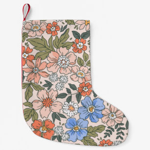 Elegant floral pattern in small hand draw flowers christmas stocking