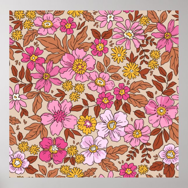 Elegant floral pattern in small hand draw flowers. poster (Front)