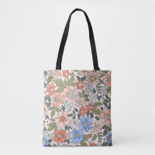 Elegant floral pattern in small hand draw flowers tote bag