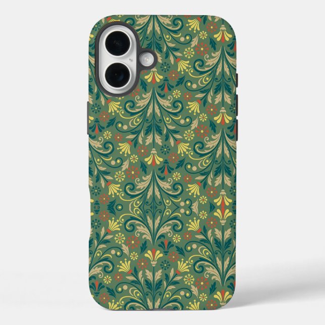 Elegant Floral Pattern in Yellow and Red on Green Case-Mate iPhone Case (Back)