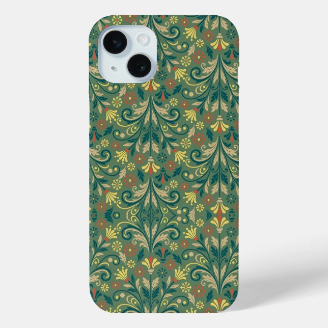 Elegant Floral Pattern in Yellow and Red on Green Case-Mate iPhone Case (Back)
