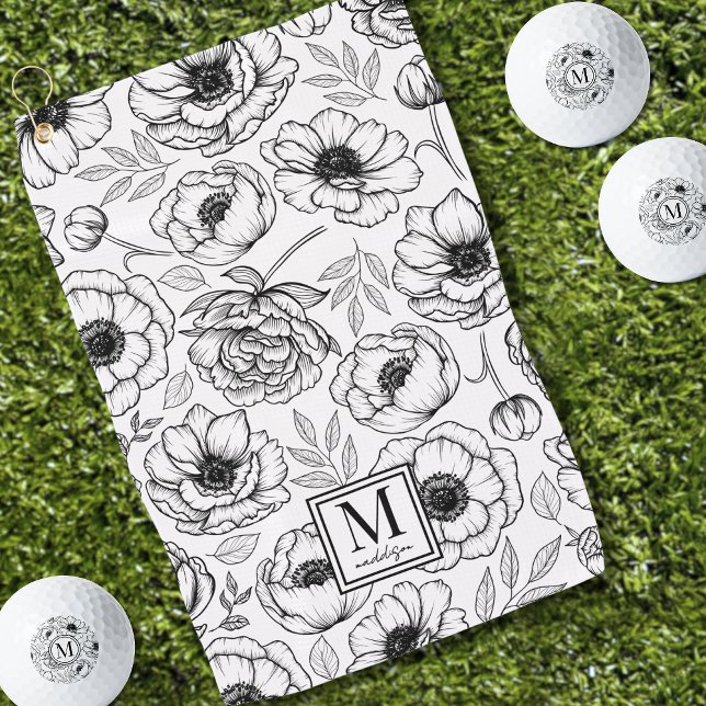Elegant Floral Pattern Initial Monogram Golf Towel (Elegant Floral Pattern Initial Monogram Golf Towel)