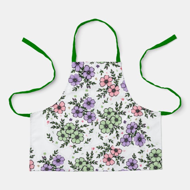 Elegant Floral Pattern Kitchen Apron with Vibrant  (Front)