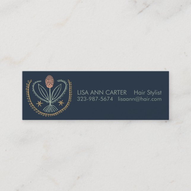 Elegant Floral Pattern Lucile Tile Deep Blue Mini Business Card (Front)