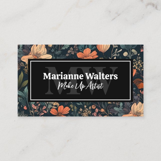 Elegant Floral Pattern | Monogram Business Card (Front)