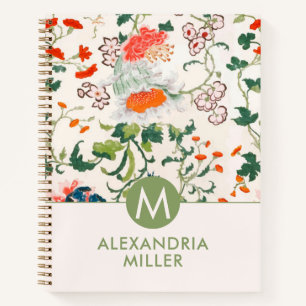 Elegant Floral Pattern Monogram Notebook