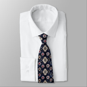 Elegant Floral Pattern Navy Blue Tie