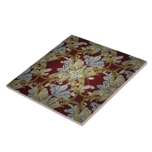 Elegant Floral Pattern Neutral Colours Gold Elemen Ceramic Tile