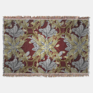 Elegant Floral Pattern Neutral Colours Gold Elemen Throw Blanket