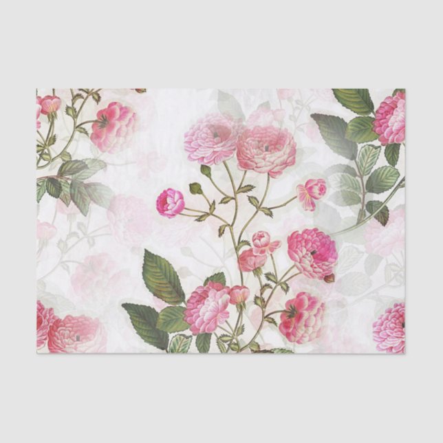 Elegant Floral Pattern of Pink Flowers Tissue Paper (Front)
