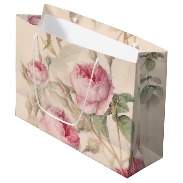 Elegant Floral Pattern of Pink Roses Large Gift Bag (Front Angled)