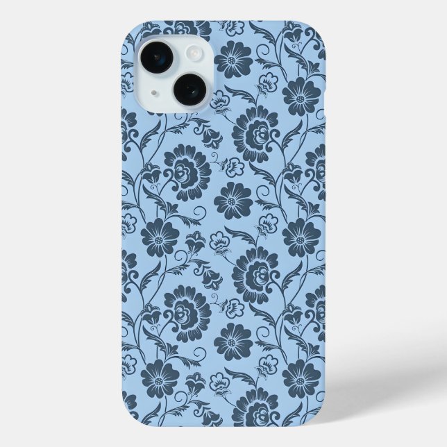 Elegant Floral Pattern on Light Blue Back Case-Mate iPhone Case (Back)