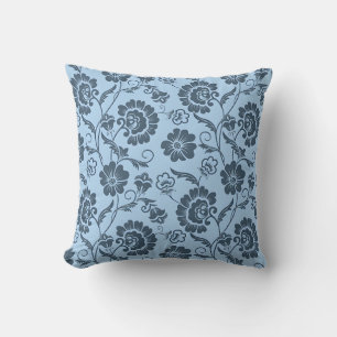 Elegant Floral Pattern on Light Blue Back Cushion