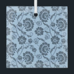 Elegant Floral Pattern on Light Blue Back Glass Tree Decoration<br><div class="desc">Seamless floral pattern on a light blue background,  featuring dark blue,  intricate flowers and swirling vines,  creating an elegant and classic feel.</div>