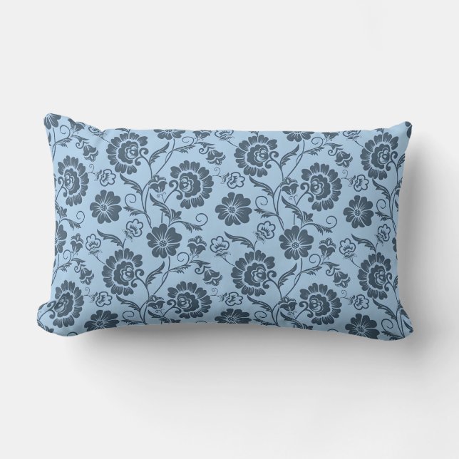 Elegant Floral Pattern on Light Blue Back Lumbar Cushion (Front)