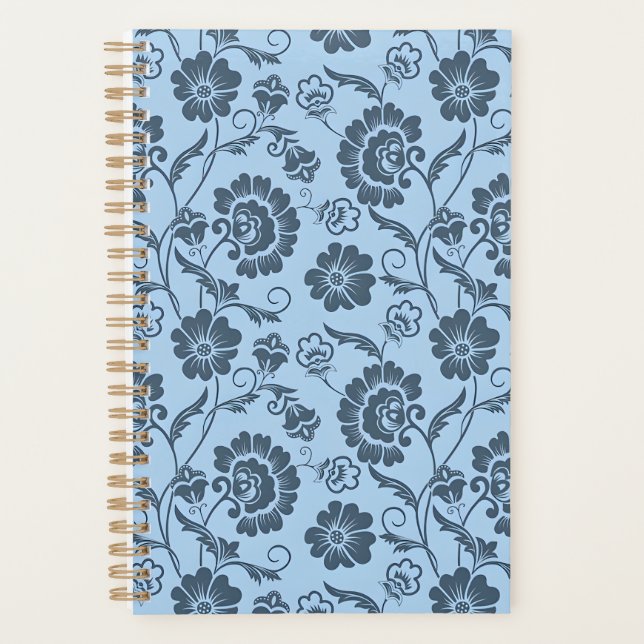 Elegant Floral Pattern on Light Blue Back Planner (Front)