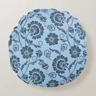 Elegant Floral Pattern on Light Blue Back Round Cushion