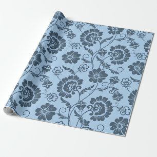 Elegant Floral Pattern on Light Blue Back Wrapping Paper