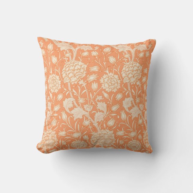 Elegant Floral Pattern Orange Cream Throw Pillow (Front)