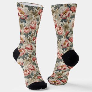 Elegant floral pattern. Pale pink peonies Socks