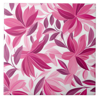 Elegant Floral Pattern Pink Fuchsia Ceramic Tile