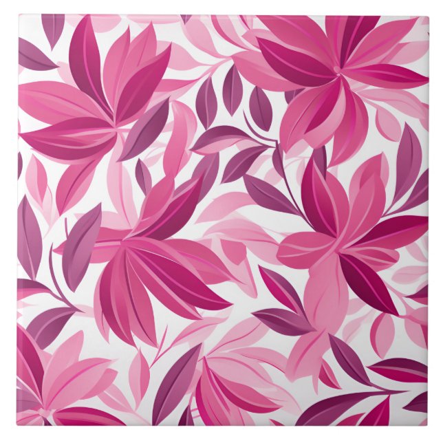 Elegant Floral Pattern Pink Fuchsia Ceramic Tile (Front)