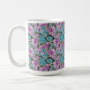 Elegant Floral Pattern Pink Purple Black Backgroun Coffee Mug