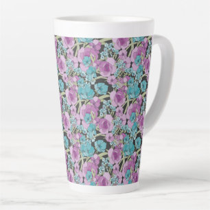 Elegant Floral Pattern Pink Purple Black Backgroun Latte Mug