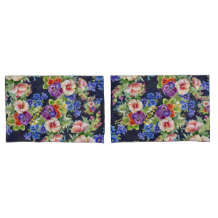 Elegant Floral Pattern Pink Yellow Blue Foliage Pillowcase