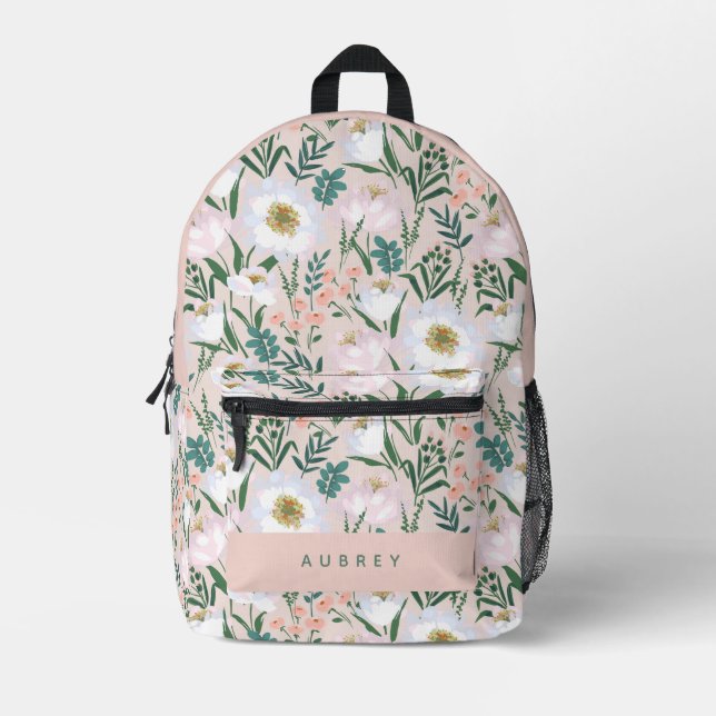 Elegant Floral Pattern Printed Backpack (Front)
