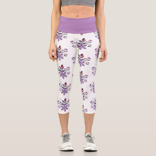 Elegant floral pattern purple violet grey red capri leggings