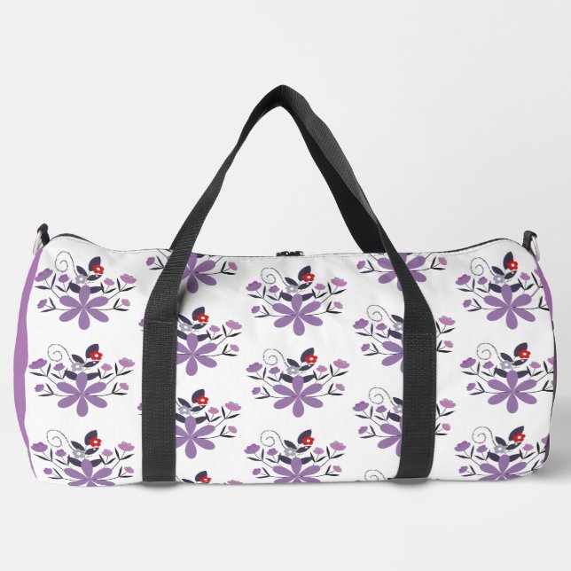 Elegant floral pattern purple violet grey red  duffle bag (Front)