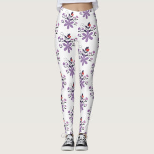 Elegant floral pattern purple violet grey red leggings