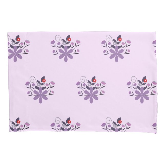 Elegant floral pattern purple violet grey red pillowcase (Front)